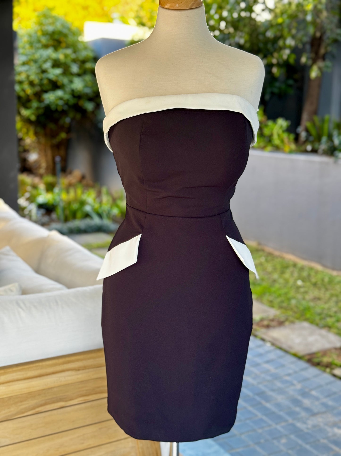 Elegant Black & White Off-Shoulder Cocktail Dress