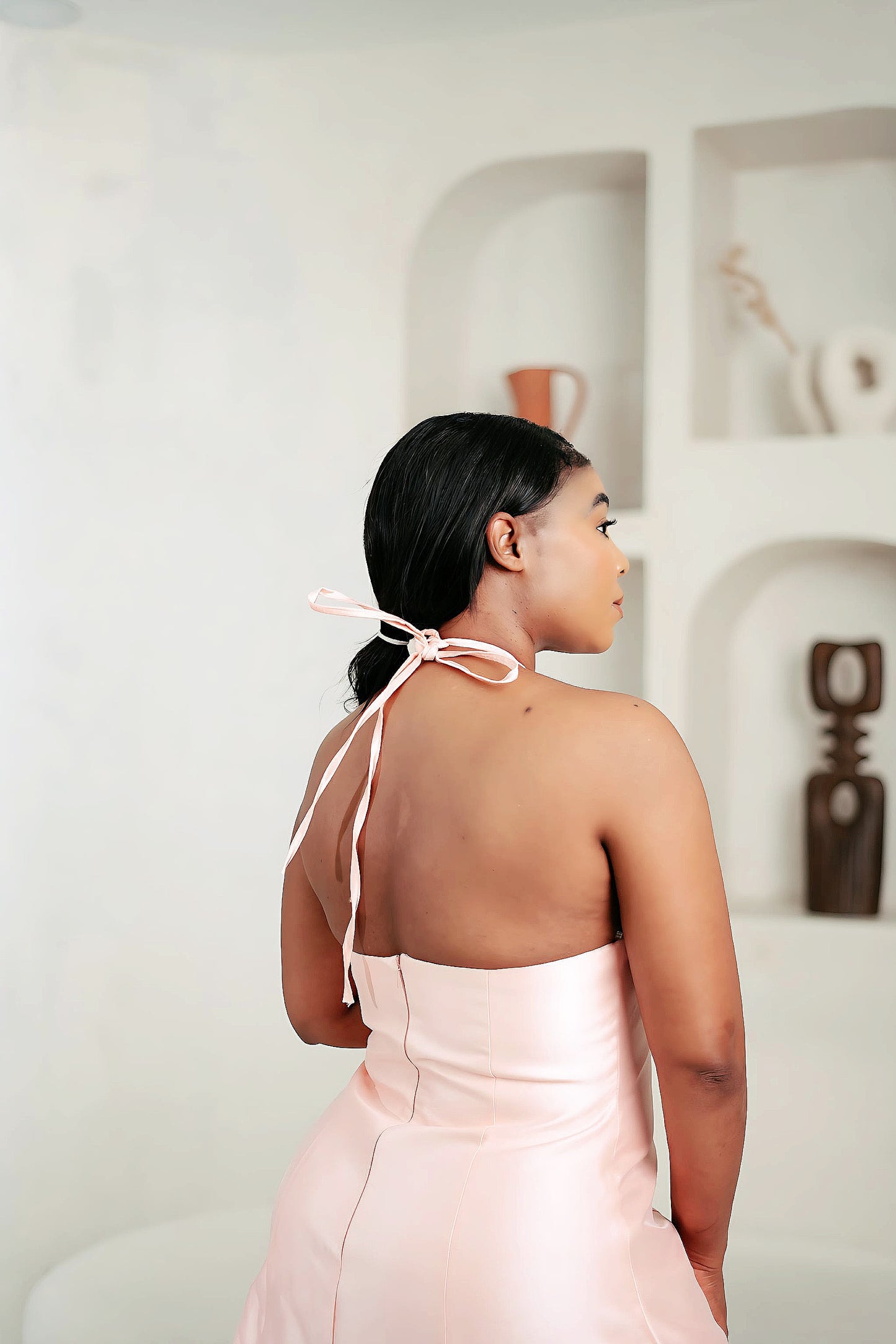 Blush Satin Ruffle Mini Dress