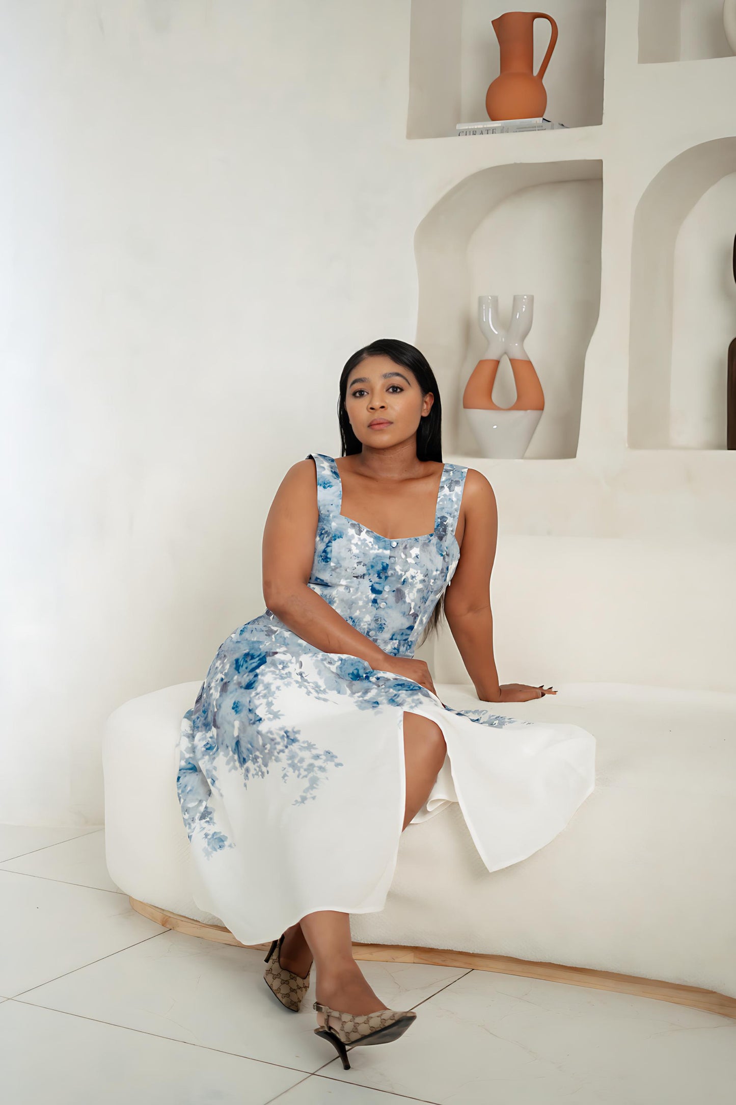 Elora Watercolor Floral Midi Dress