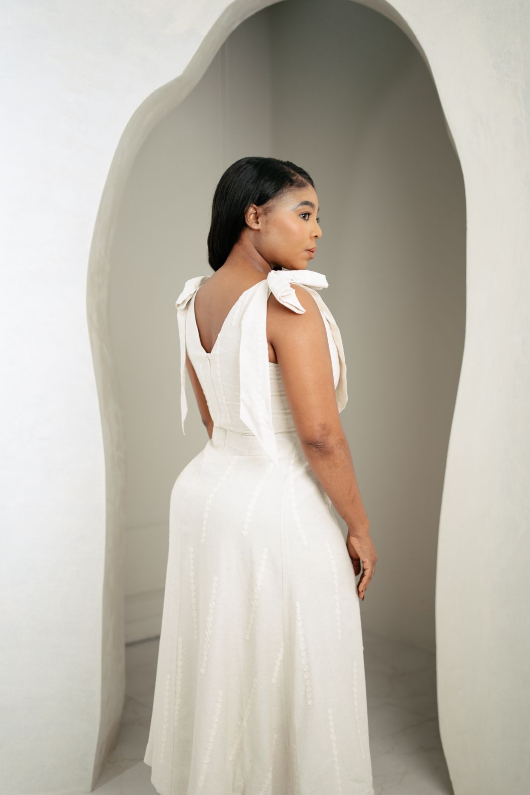 Cream Bow-Tie Jacquard Maxi