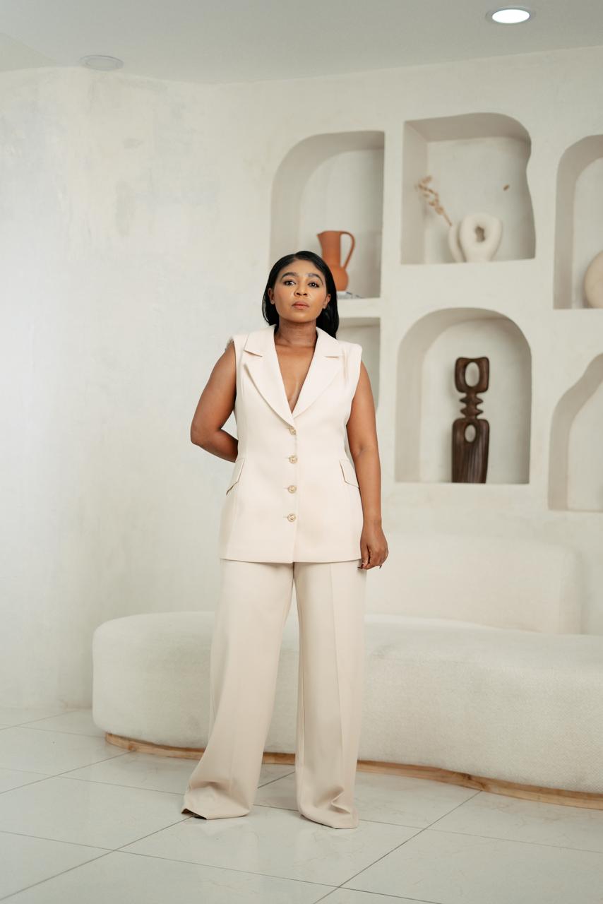 Sleeveless Stone-Toned Power Suit