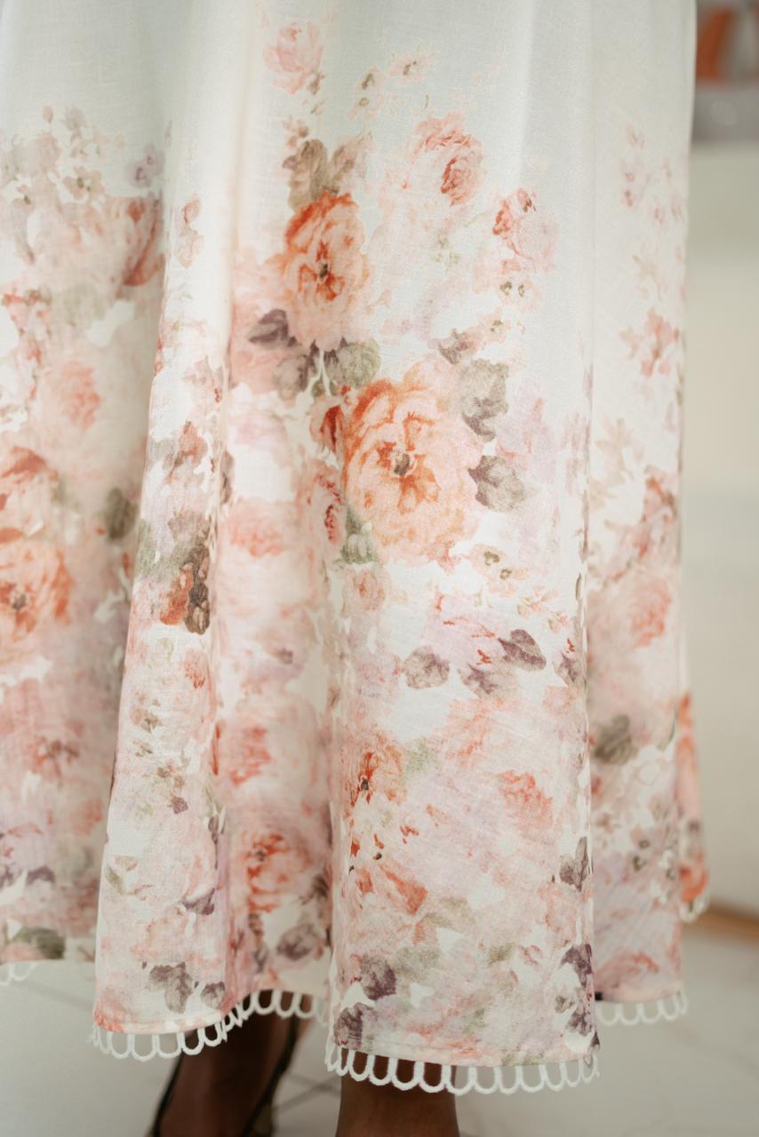 Ivory Bloom Tie-Strap Midi Dress