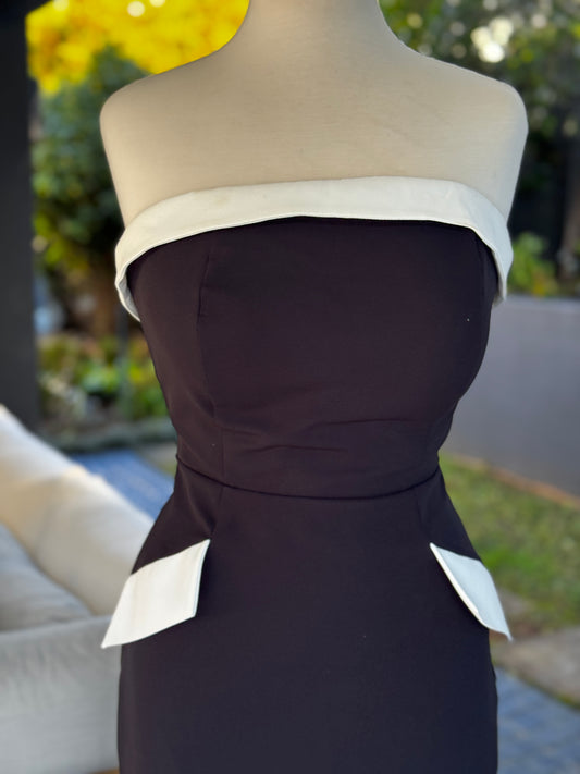 Elegant Black & White Off-Shoulder Cocktail Dress