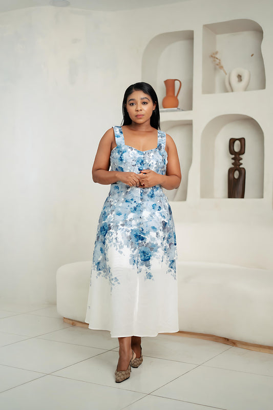 Elora Watercolor Floral Midi Dress