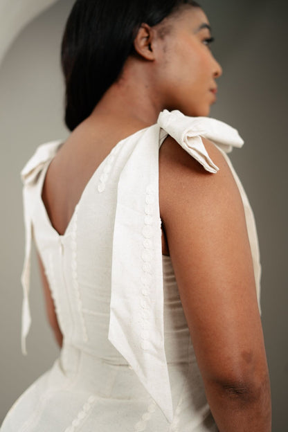 Cream Bow-Tie Jacquard Maxi