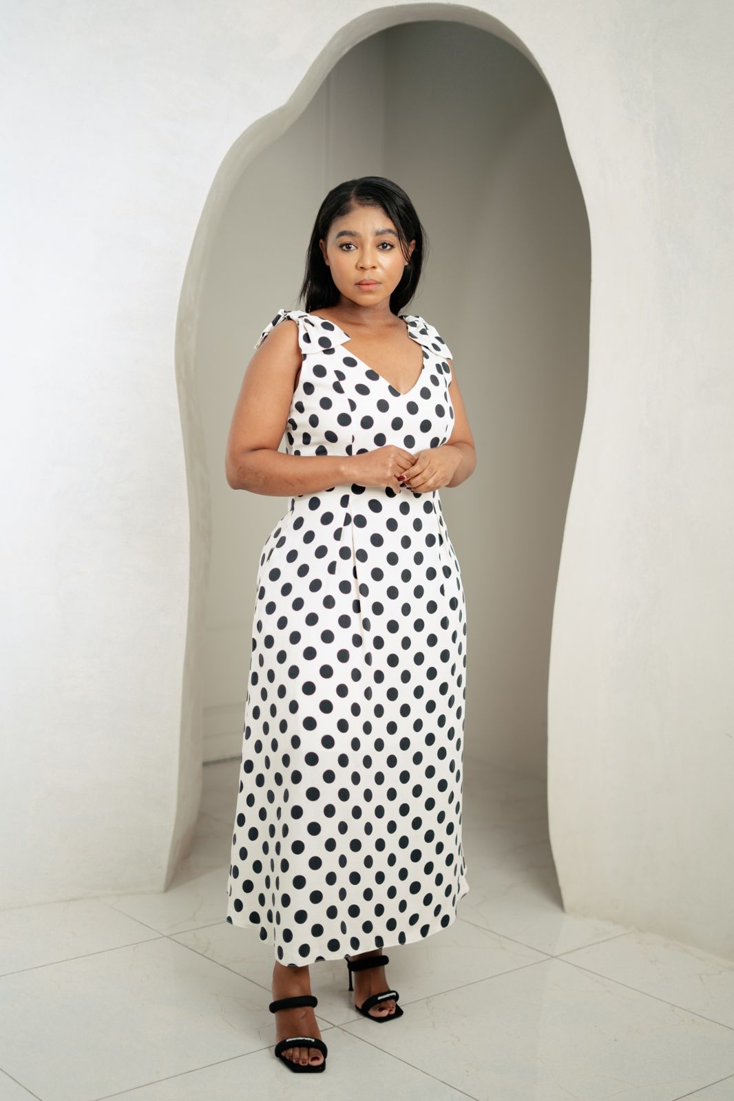 Classic Polka Dot Tie-Strap Dress
