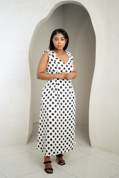 Classic Polka Dot Tie-Strap Dress